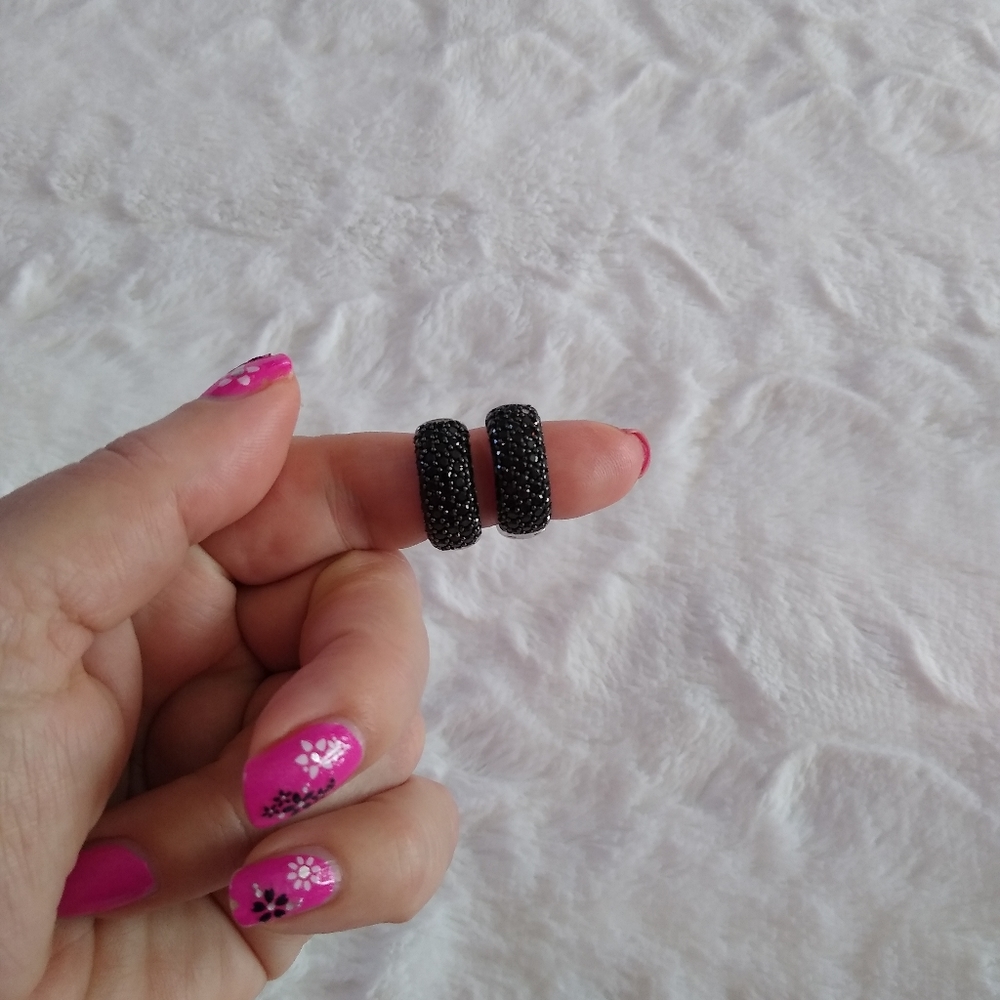 Black Spinal Sterling Silver Huggie Hoop Earrings
